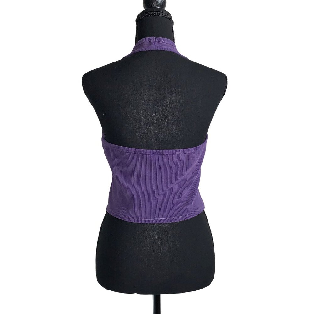 Wild Fable Junior Purple Summer Stretchy Ribbed Halter Cropped Tank Top Size XS - Picture 4 of 11